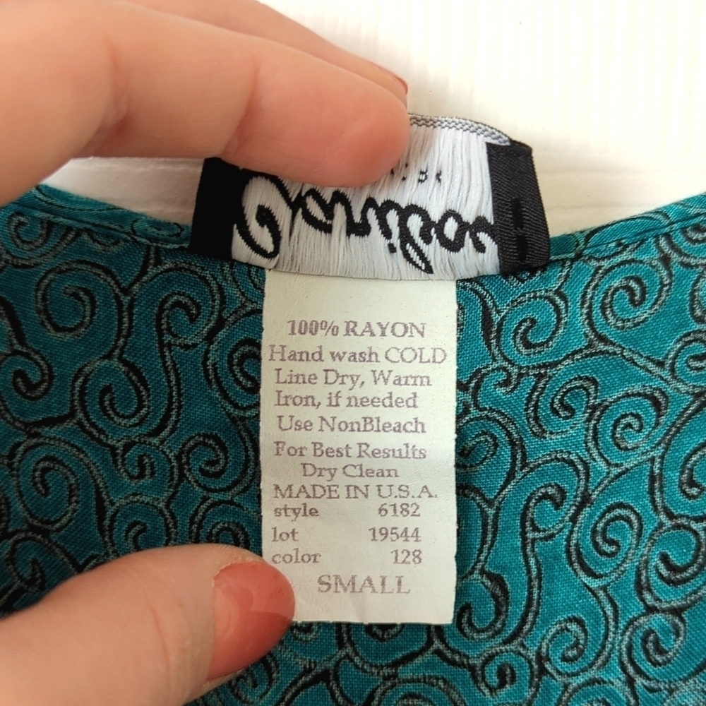 Caribou 80's Vintage Funky Swirl Printed Sleeveless Midi Shift Dress Teal Small - Picture 6 of 14